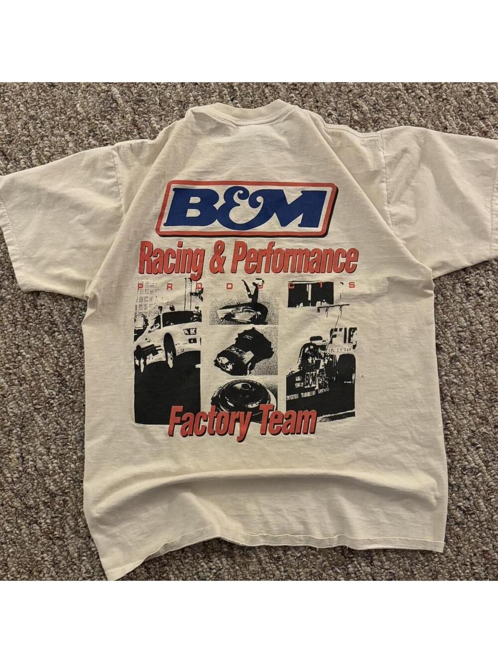 Men’s Jerzees B&M Racing & Performance Tee Faded Cream Color Size Large